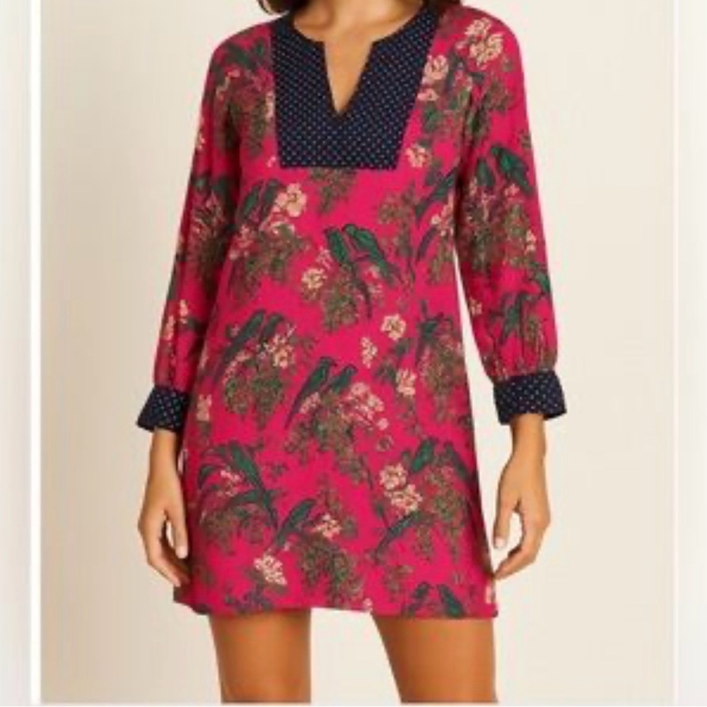 Maeve Red and Black oversized Floral Long Sleeve Dress Size XS